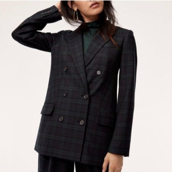 Aritzia Jackets & Blazers - BABATON Samuel Blazer Double Breasted Plaid Check Navy Blue Green 00 Aritzia